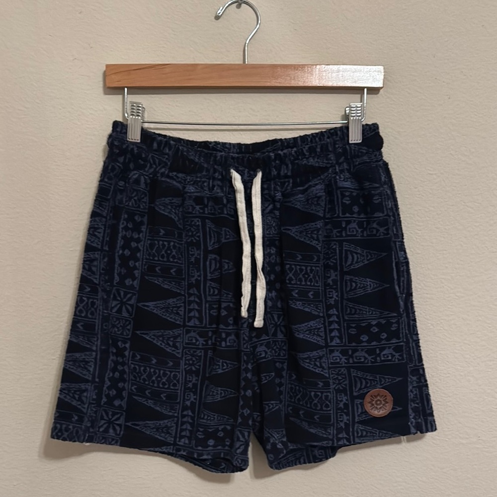 Men's Blue Patterned Terry Cloth Shorts